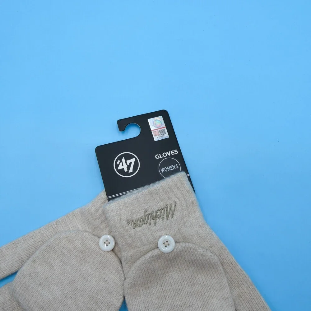 '47 Brand Michigan Wolverines Winter Gloves‎ Womens Beige Knit College Mittens